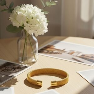 Elastic Adjustable Gold Stainless Steel Mesh Cable Bangle